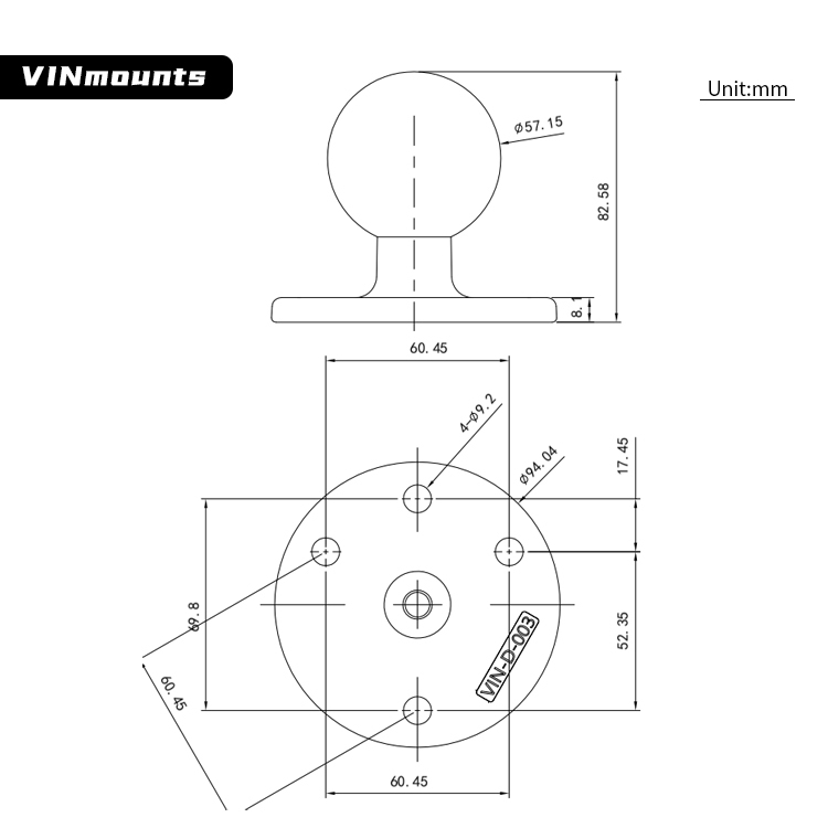 VIN mounts 2.25" Round AMPS Drill Down Base Compatible with 2.25" Double Socket Arms for Industry/Aviation/Agriculture/Farming Mounting VIN-D-003