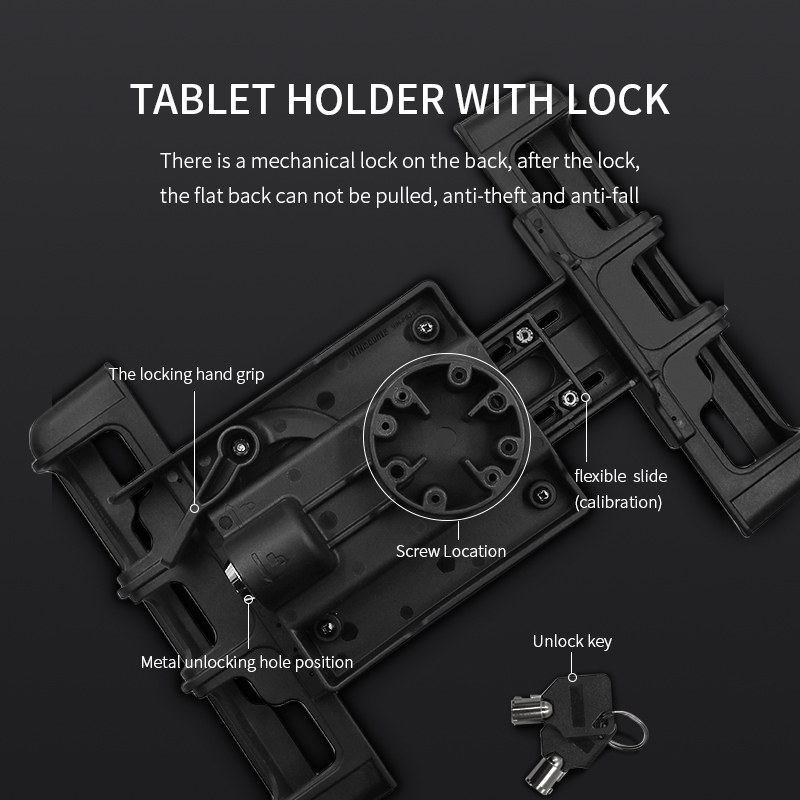 VIN Mounts Anti-theft Tablet pc Bracket VIN-PBJ-07-Lock Suitable for tablet PC with external dimensions within 280x 210mm and thickness within 27mm