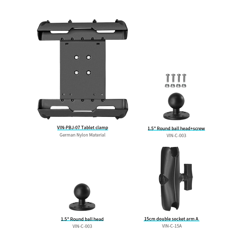 VIN Mounts Tablet Holder With 15cm/5.9inch Aluminium Double Socket Arm for Forklift/Tractor/Agricultural Machinery for Ram Mount