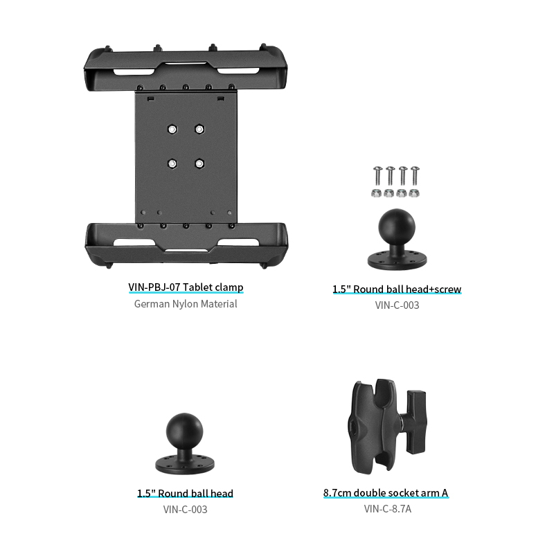 VIN Mounts Tablet Holder With 15cm/5.9inch Aluminium Double Socket Arm for Forklift/Tractor/Agricultural Machinery for Ram Mount