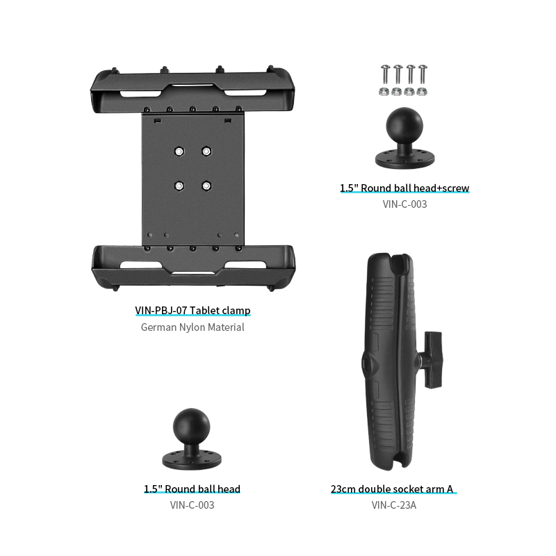 VIN Mounts Tablet Holder With 15cm/5.9inch Aluminium Double Socket Arm for Forklift/Tractor/Agricultural Machinery for Ram Mount