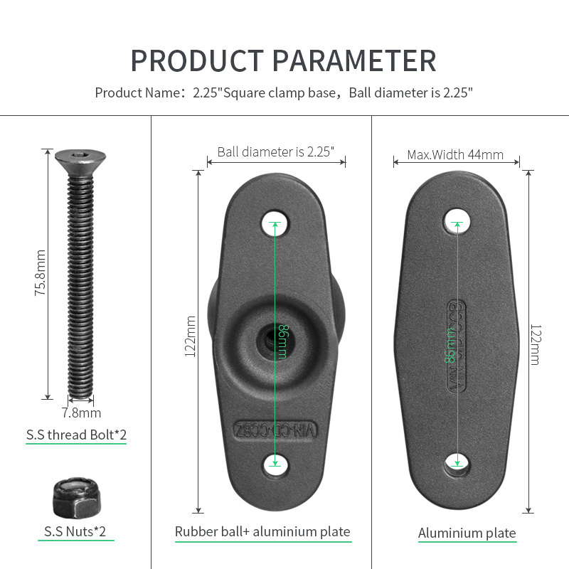 VINmounts Square Clamp Base Post Clamp Base with 2.25" Ball - Fits Square Posts up to 40x75mm Rails for Forklift,Agricultural VIN-CD-CCBZ-2.25"