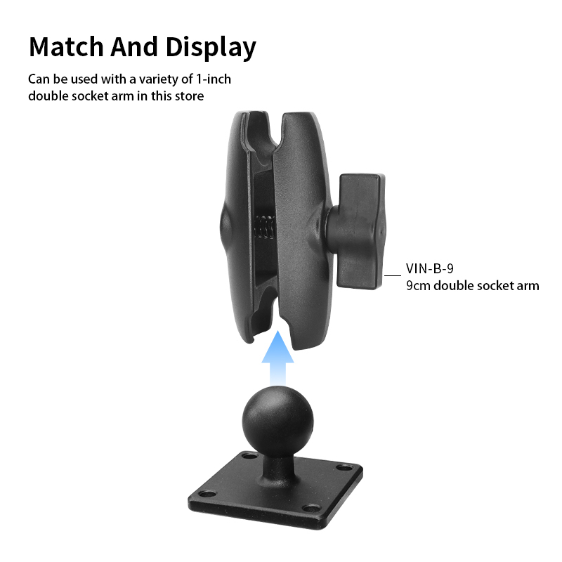 VIN Mounts New Product Square Ball Base with 38x38mm or 1.5" x 1.5" 4-Hole Pattern B Size VIN-B-025