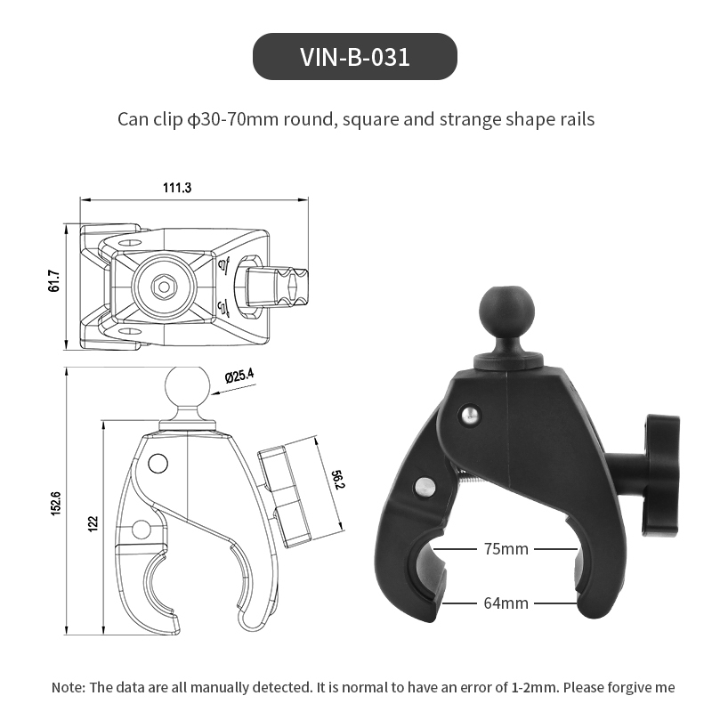 VINmounts Tough Claw Large Clamp Base with 1 " Ball,Compatible with RAM and 1" Ball Systems from Arkon, iBolt and Tackform Enterprise Series VIN-B-031