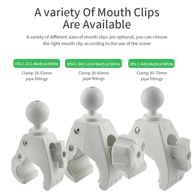 VINmounts 1.5''/38mm/C Sizes Tough-Claw Large Clamp with Lock  for 1.18''-2.76''  or 30-63mm Diameter Pole for Healthcare VIN-C-043-lock-White