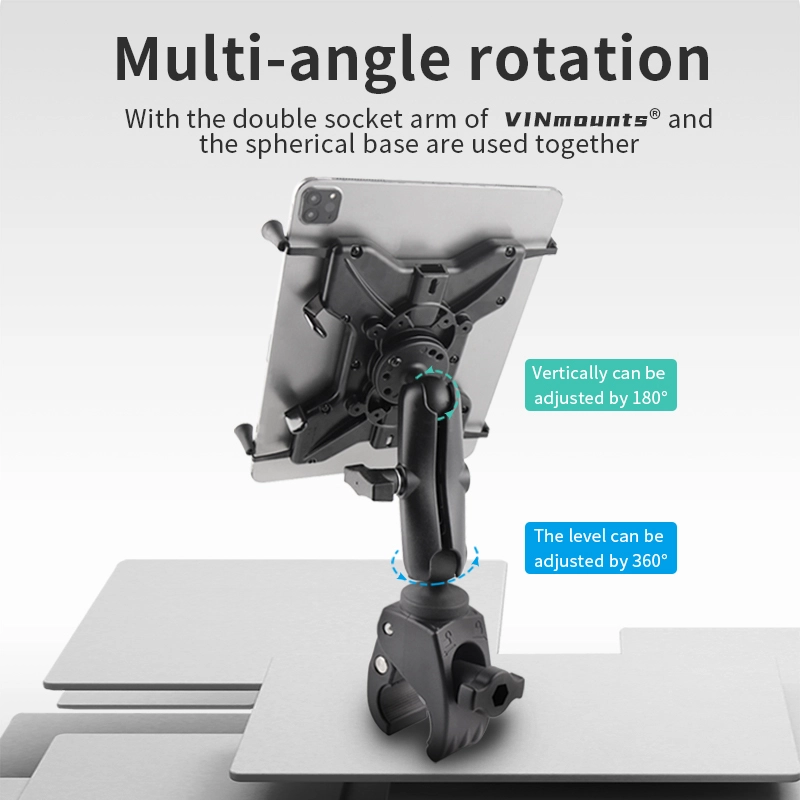 VINmounts Ergonomic Tablet Holder for 14.3'' Devices -Desk Clamp with Anti-Slip Grips | Adjustable Arm Stand for Office/Home/Car Use | White Multi-Functional Tablet Mount VIN-PBJ-014-RXL