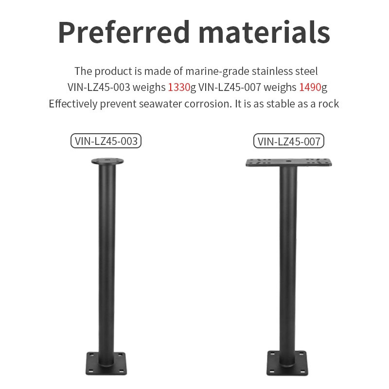 VINmounts Stainless steel 304 and Black powder coating Anti-corrosion Marine Electronic Display Column Mount, Length 450mm Fishing Gear Single Mount for Boat, Fish finder VIN-LZ45-007