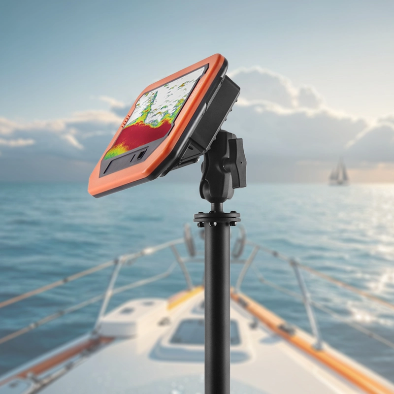 VINmounts Stainless steel 304 and Black powder coating Anti-corrosion Marine Electronic Display Column Mount, Length 450mm Fishing Gear Single Mount for Boat, Fish finder VIN-LZ45-007
