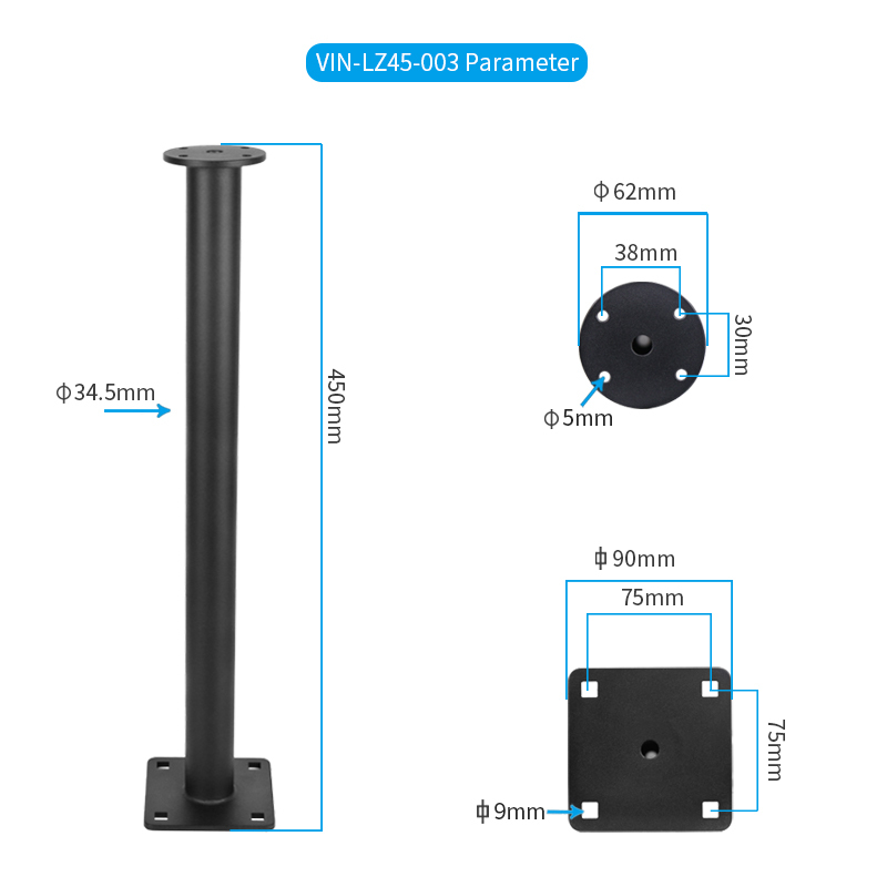 VINmounts Stainless steel 304 and Black powder coating Anti-corrosion Marine Fish detector display column bracket adapts to 1"/1.5" ball head/B"/C"/D" size  VIN-LZ45-003