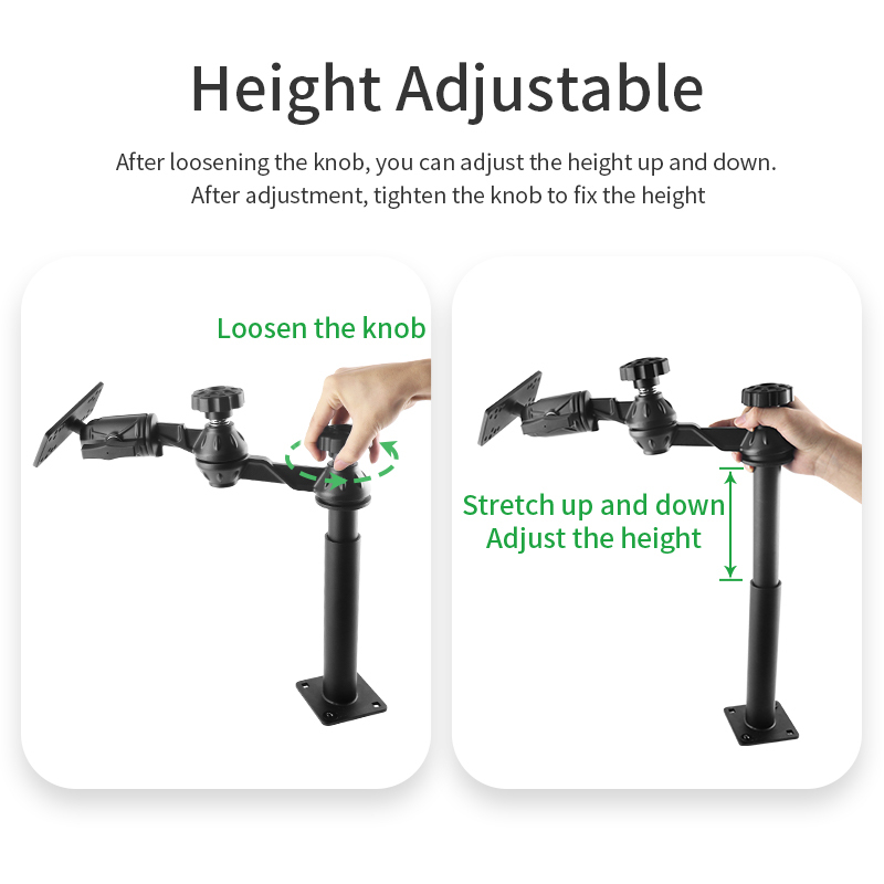 VINmounts Telescopic Pole & 6" Horizontal Arm Ball Head Bracket for Fish Finder – Model VIN-TYQ-HB-03-LZ (1.5" Swivel Ball, Adjustable)