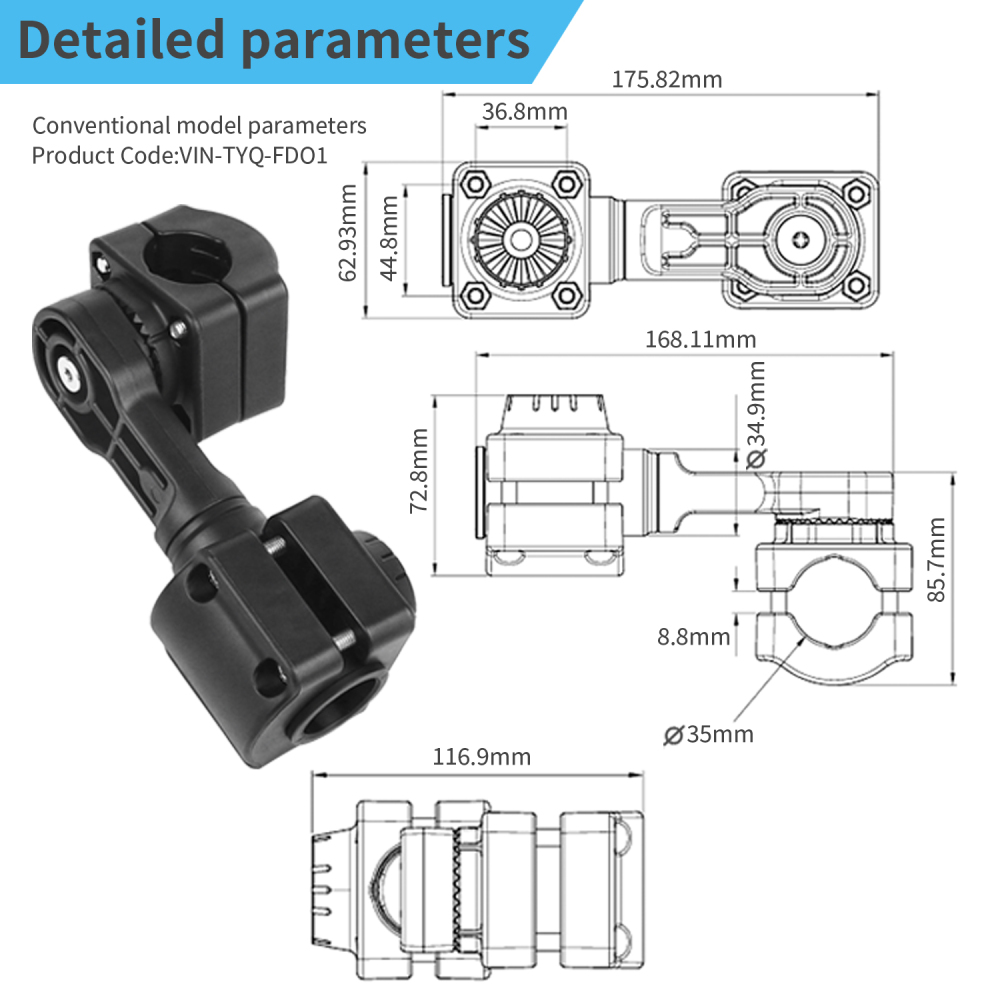 VINmounts Livescope Plus LVS34 Adjustable Perspective Mode Mount Pole Mount for LiveScope Plus LVS34 Transducer  VIN-TYQ-FD01