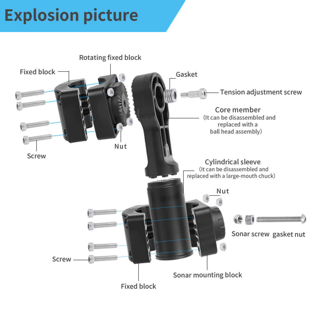 VINmounts Livescope Plus LVS34 Adjustable Perspective Mode Mount Pole Mount for LiveScope Plus LVS34 Transducer  VIN-TYQ-FD01
