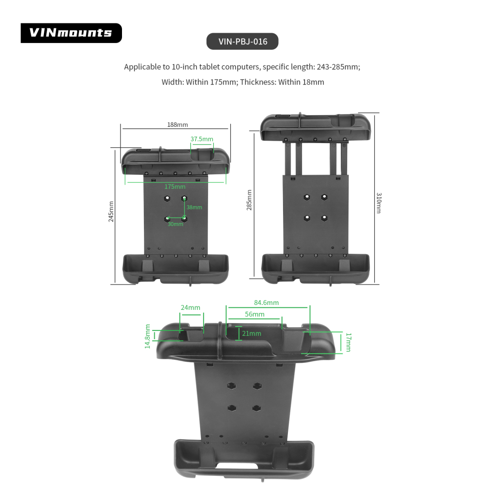 VIN Spring Loaded Holder Tablet Holder for Zebra ET40/45 Model  10" Tablets with or without Case  VIN-PBJ-016