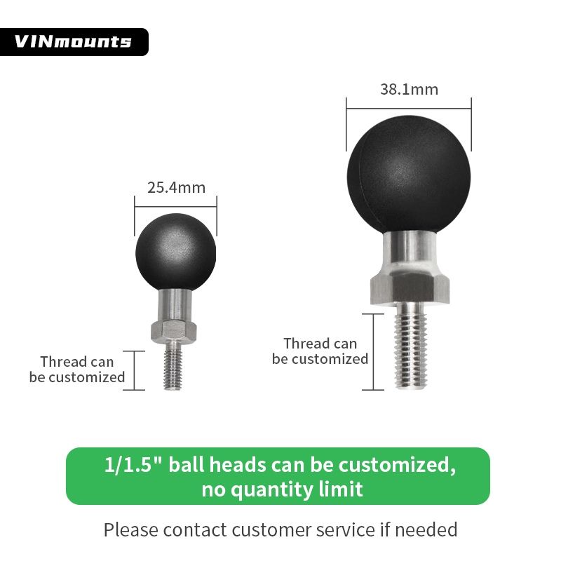 VIN mounts 1 inch Ball Mount Base with Threaded Bolt M6x15mm Stud Compatible with B Size Double Socket Arm VIN-DZ-B-001