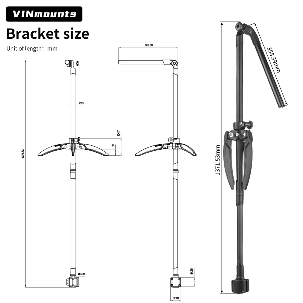 VINmounts Ice Pole Mount Upgrade for  Panoptix Livescope Ice Bundle, Durable Fishing Transducer Holder Stand VIN-BD-01