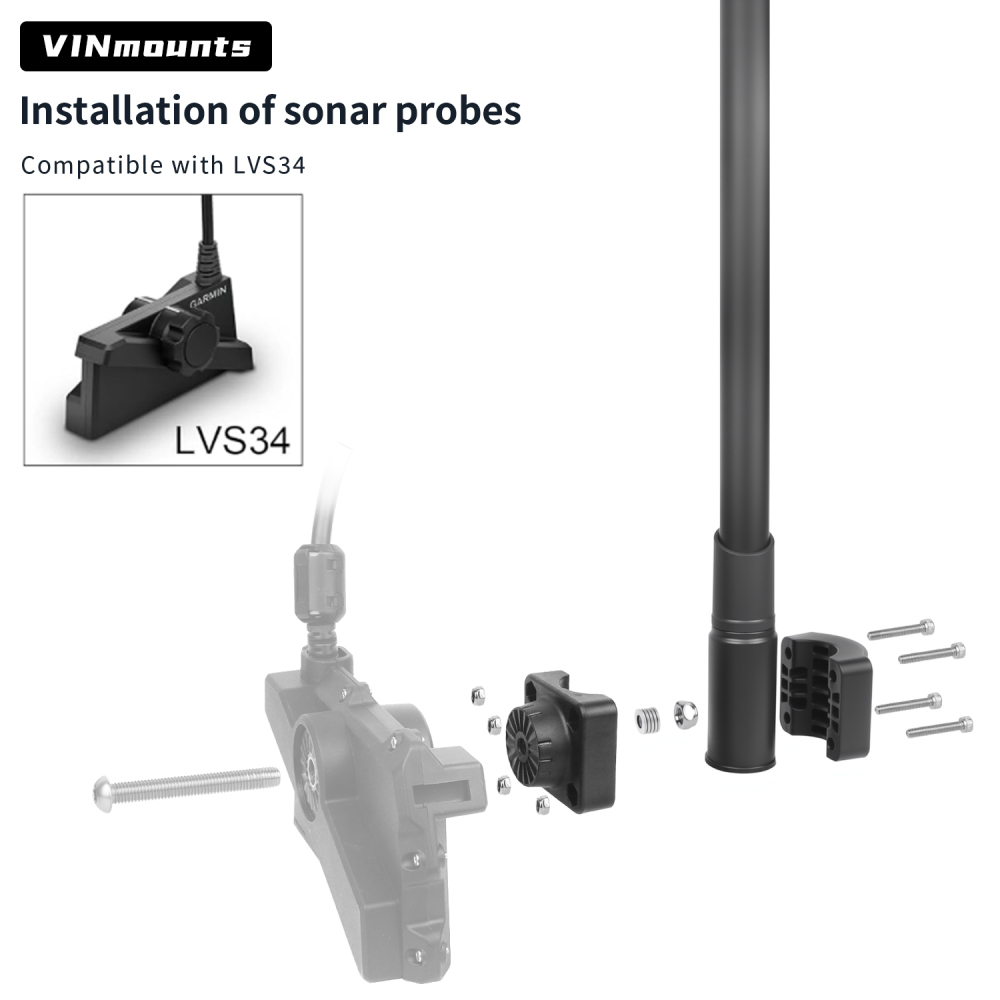 VINmounts Adjustable Ice Fishing Transducer Pole Mount with Telescopic Arm for Livescope Sonar System VIN-BD-01-C