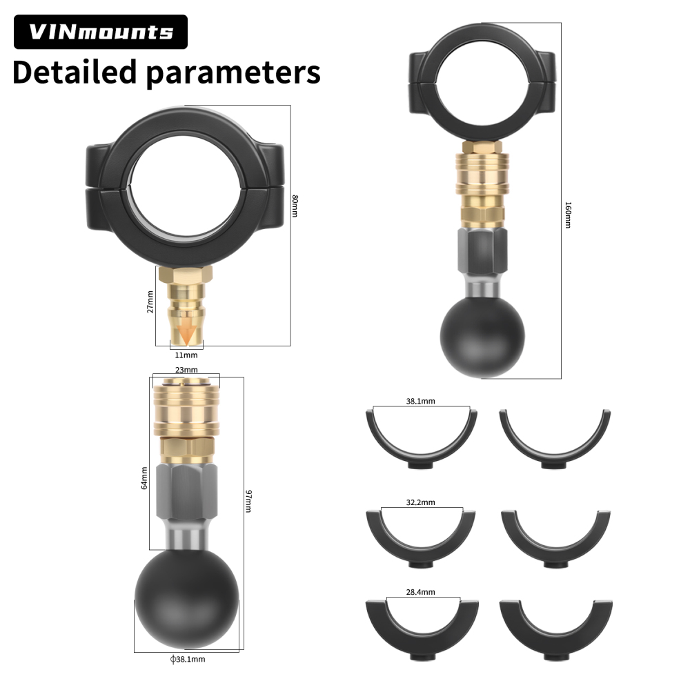 VINmounts Quick Release Fish Finder Mount Base with 1" Ball | Universal Clamp Bracket for Marine Boats & Kayaks VIN-KC-G-3U-M-C