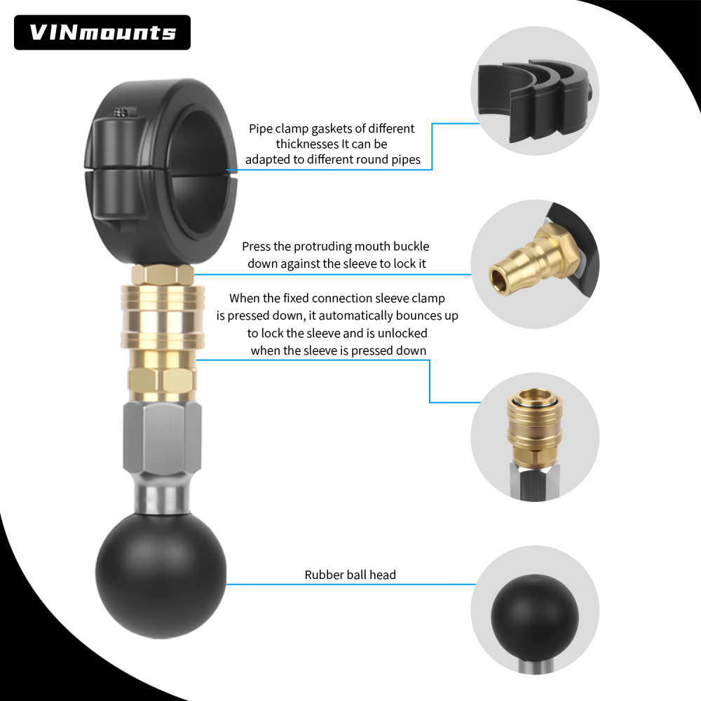 VINmounts Quick Release Fish Finder Mount Base with 1" Ball | Universal Clamp Bracket for Marine Boats & Kayaks VIN-KC-G-3U-M-C