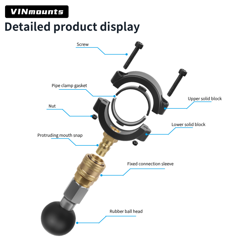VINmounts Quick Release Fish Finder Mount Base with 1" Ball | Universal Clamp Bracket for Marine Boats & Kayaks VIN-KC-G-3U-M-C