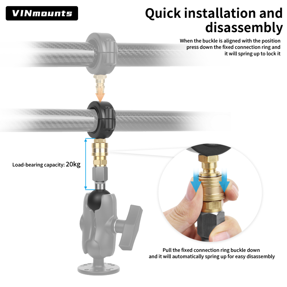 VINmounts Quick Release Fish Finder Mount Base with 1" Ball | Universal Clamp Bracket for Marine Boats & Kayaks VIN-KC-G-3U-M-C