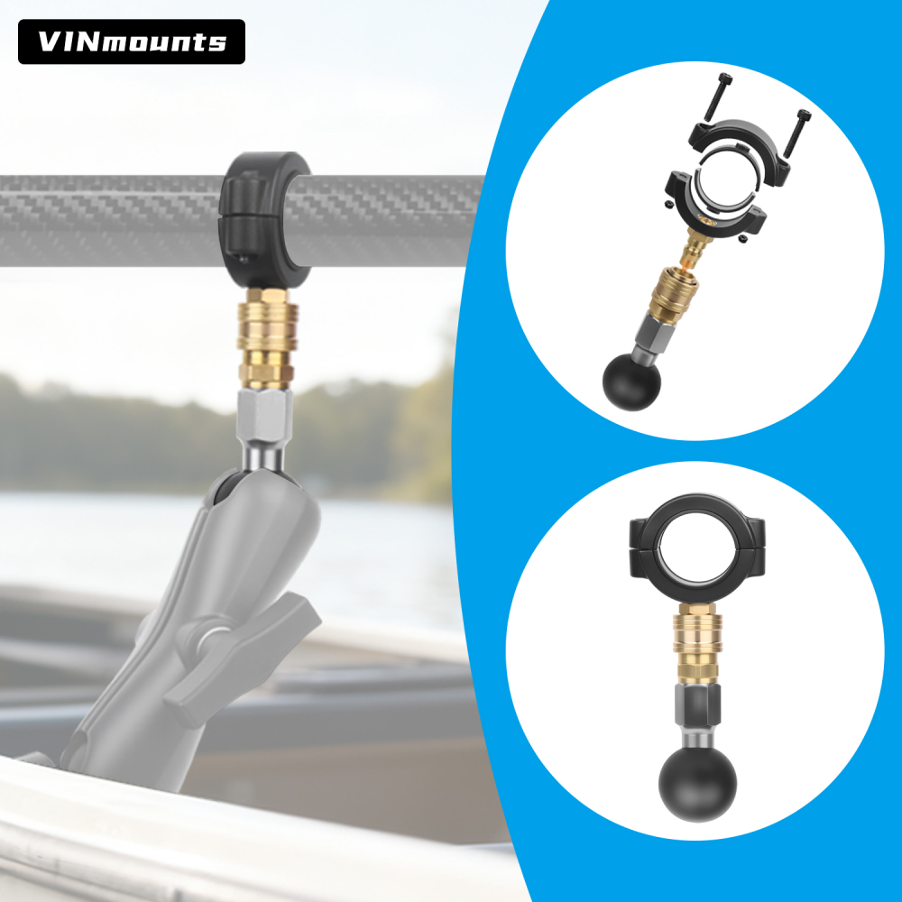 VINmounts Quick Release Fish Finder Mount Base with 1" Ball | Universal Clamp Bracket for Marine Boats & Kayaks VIN-KC-G-3U-M-C