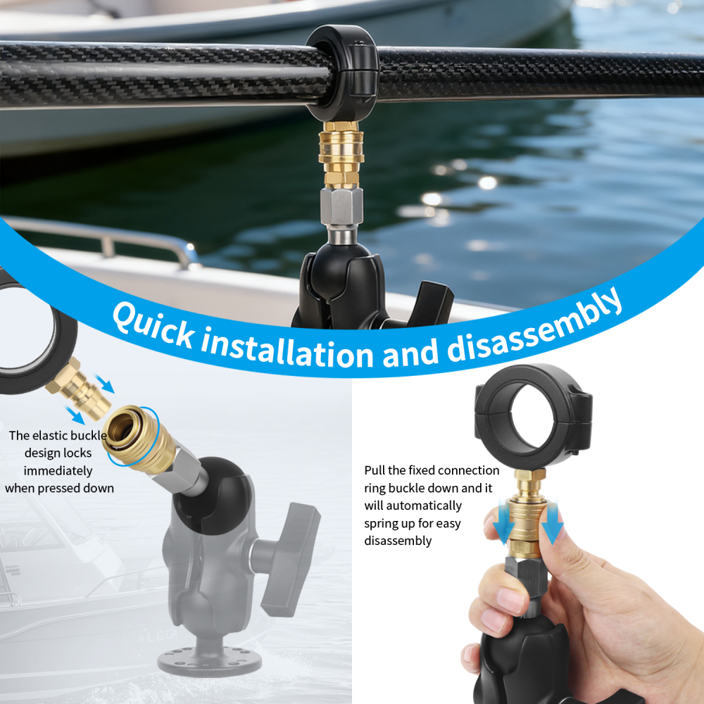 VINmounts Quick Release Fish Finder Mount Base with 1" Ball | Universal Clamp Bracket for Marine Boats & Kayaks VIN-KC-G-3U-M-C