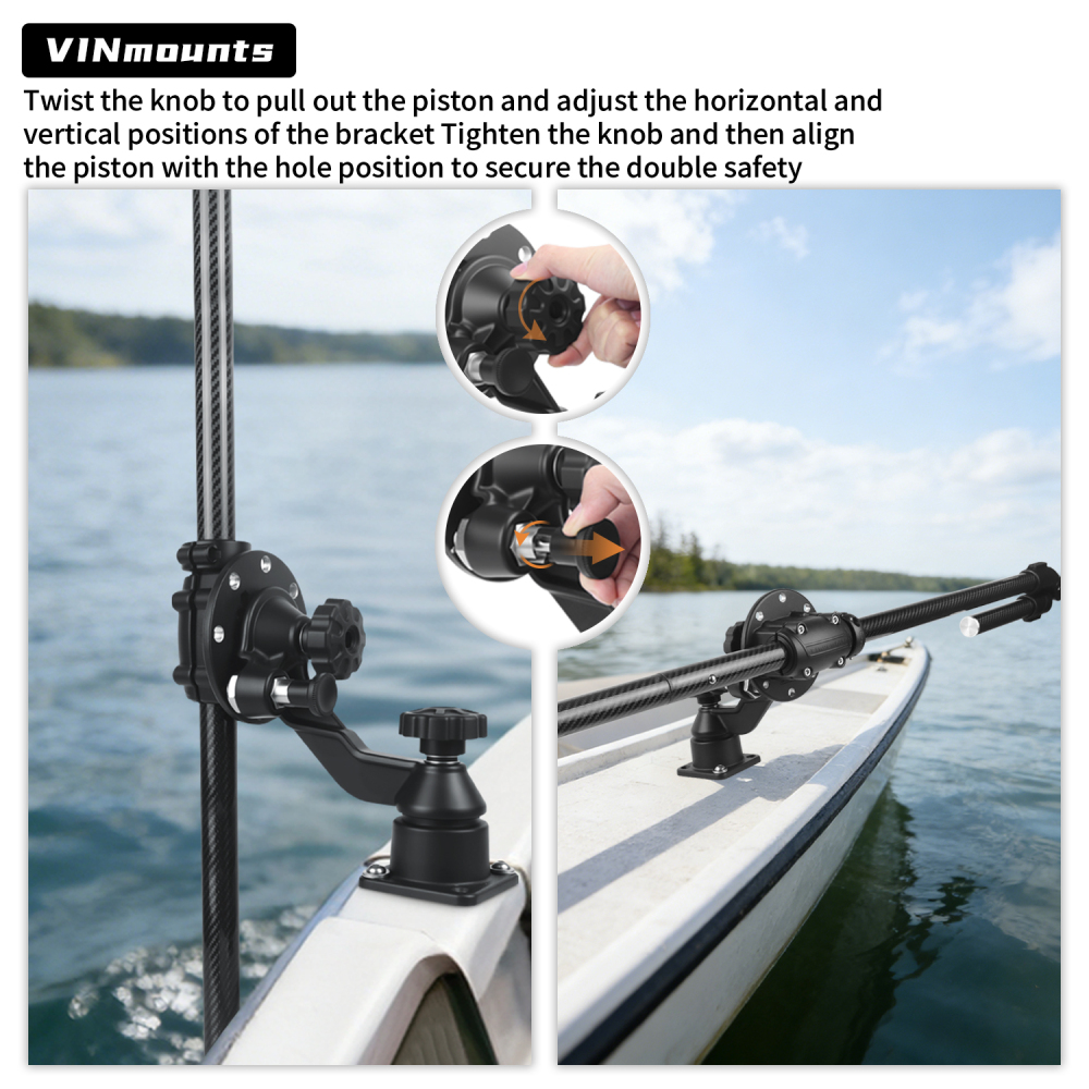 VINmounts Heavy Duty Marine Fish Finder Transducer Mount with Horizontal Arm & Ø32mm Carbon Fiber Pole VIN-TYQ-004-ZJ