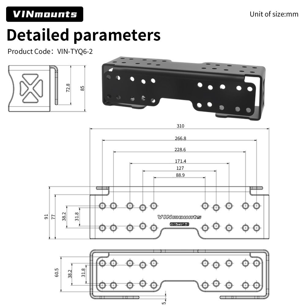 VINmounts Large Dual Mount Base Fish Finder Bracket, Marine-Grade Aluminum Display Mount for TYQ6 Base VIN-TYQ6-2