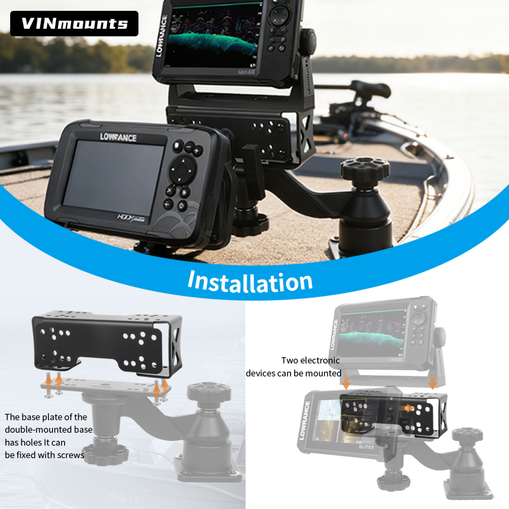 Heavy Duty Universal Dual Mount Base, Marine-Grade Aluminum Fish Finder Bracket for Boat Kayak Marine Electronics VIN-TYQ-007-2