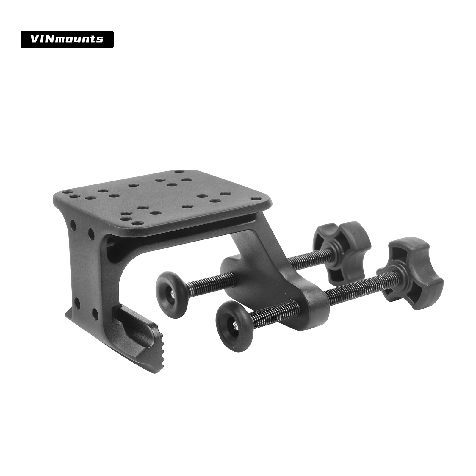 VINmounts VIN-U-02 Aluminum U-Clamp Fish Finder Mount Base, Multi-Position Mounting Holes Dual Screw Locking Boat Gunwale Clamp