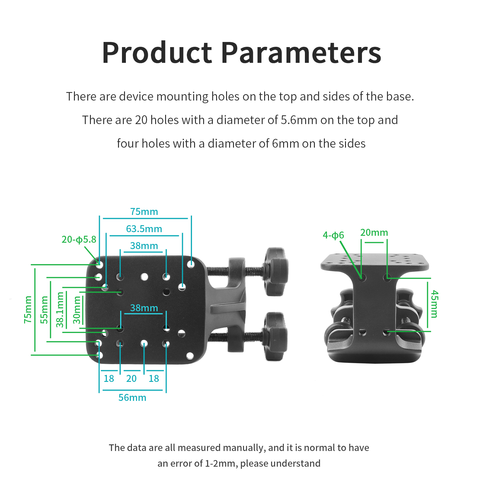 VINmounts VIN-U-02 Aluminum U-Clamp Fish Finder Mount Base, Multi-Position Mounting Holes Dual Screw Locking Boat Gunwale Clamp