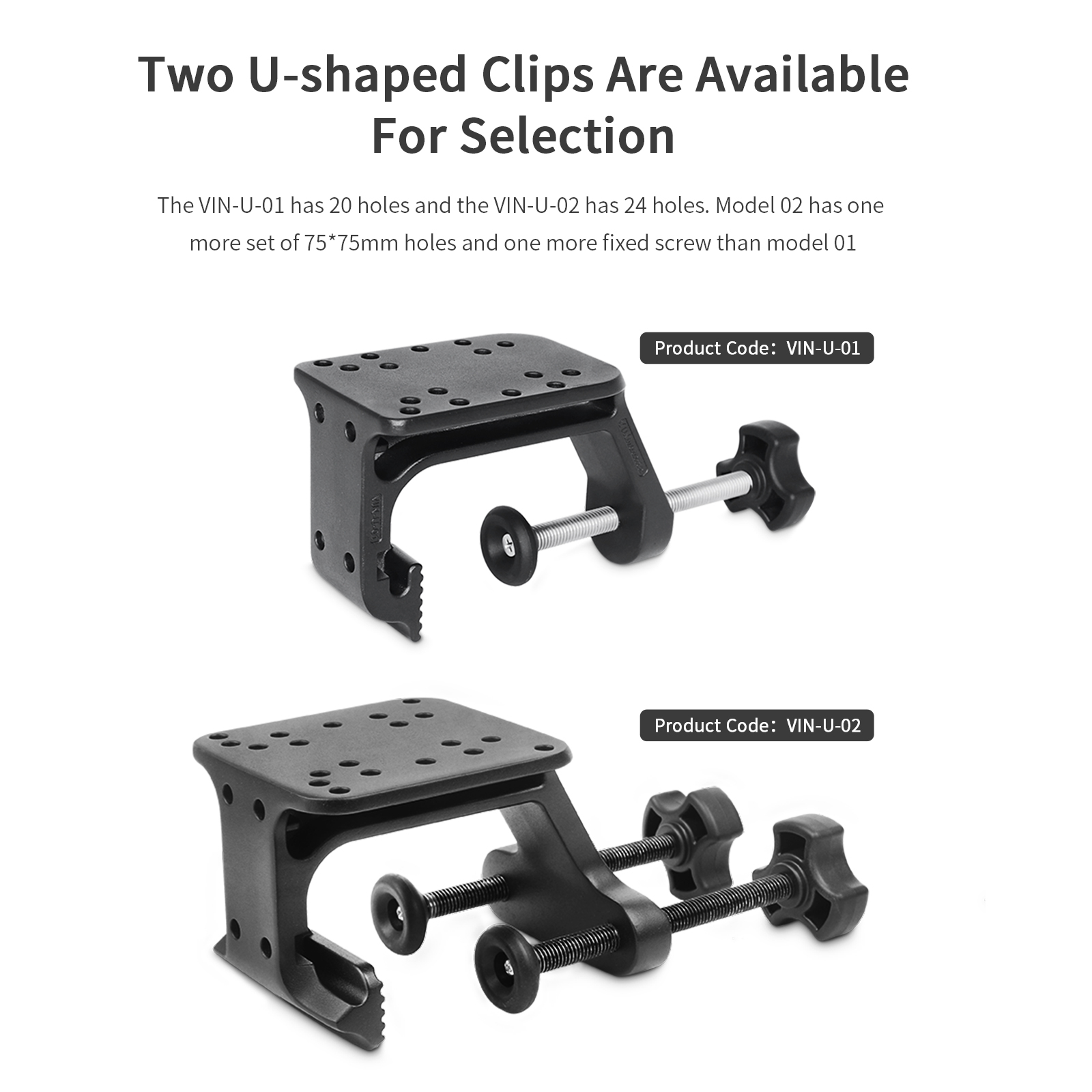 VINmounts VIN-U-02 Aluminum U-Clamp Fish Finder Mount Base, Multi-Position Mounting Holes Dual Screw Locking Boat Gunwale Clamp