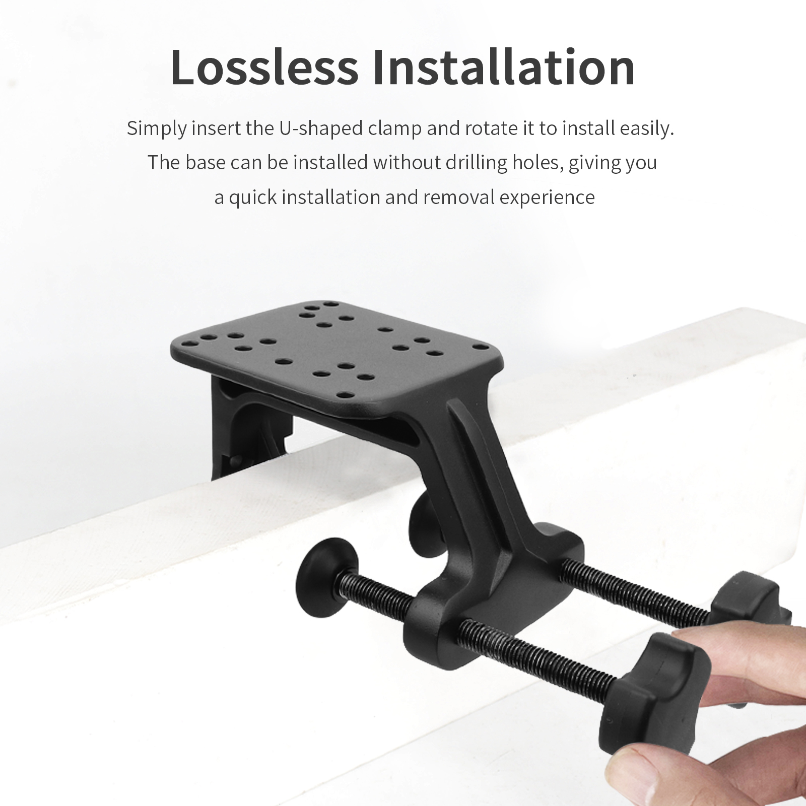 VINmounts VIN-U-02 Aluminum U-Clamp Fish Finder Mount Base, Multi-Position Mounting Holes Dual Screw Locking Boat Gunwale Clamp