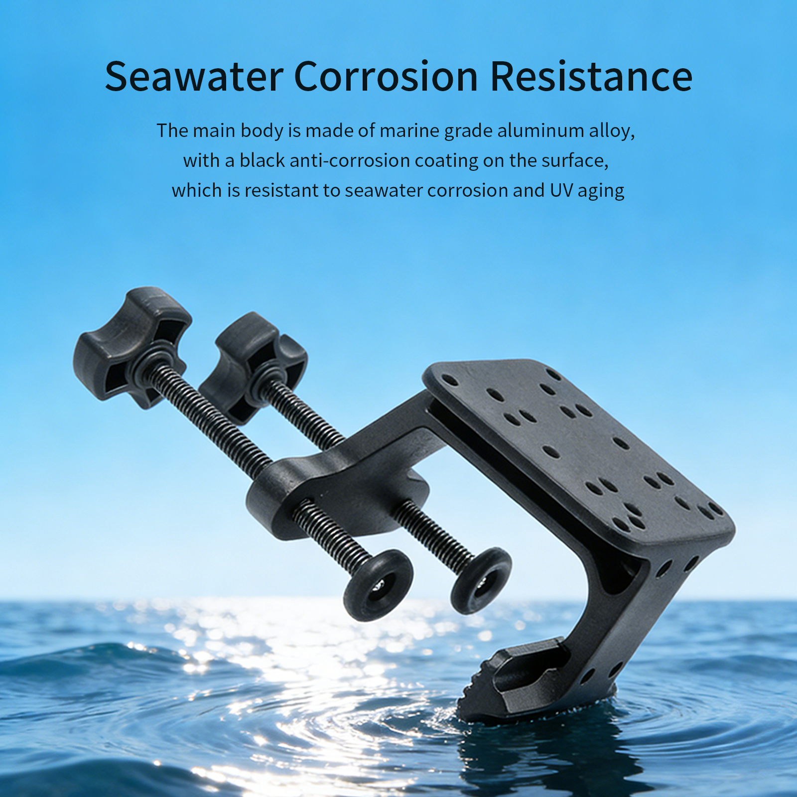 VINmounts VIN-U-02 Aluminum U-Clamp Fish Finder Mount Base, Multi-Position Mounting Holes Dual Screw Locking Boat Gunwale Clamp