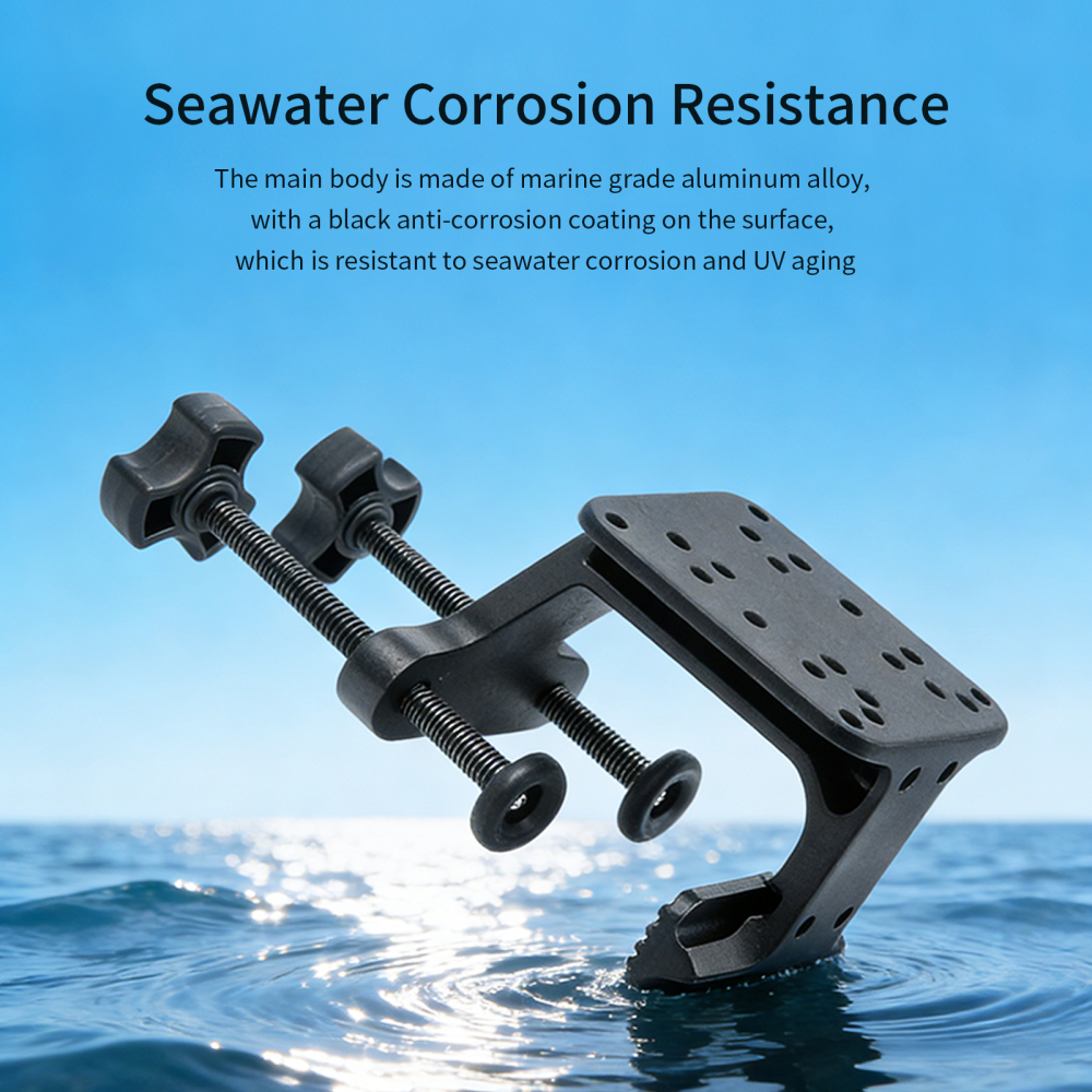 VINmounts VIN-U-02 Aluminum U-Clamp Fish Finder Mount Base, Multi-Position Mounting Holes Dual Screw Locking Boat Gunwale Clamp
