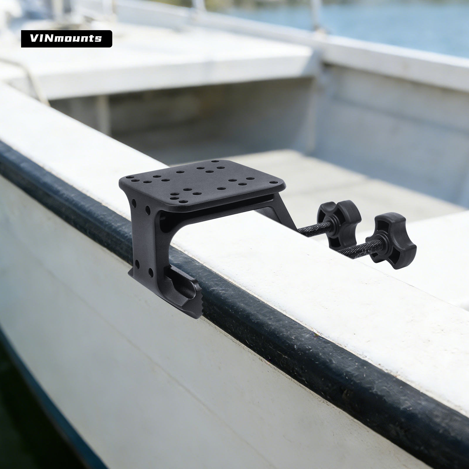 VINmounts VIN-U-02 Aluminum U-Clamp Fish Finder Mount Base, Multi-Position Mounting Holes Dual Screw Locking Boat Gunwale Clamp