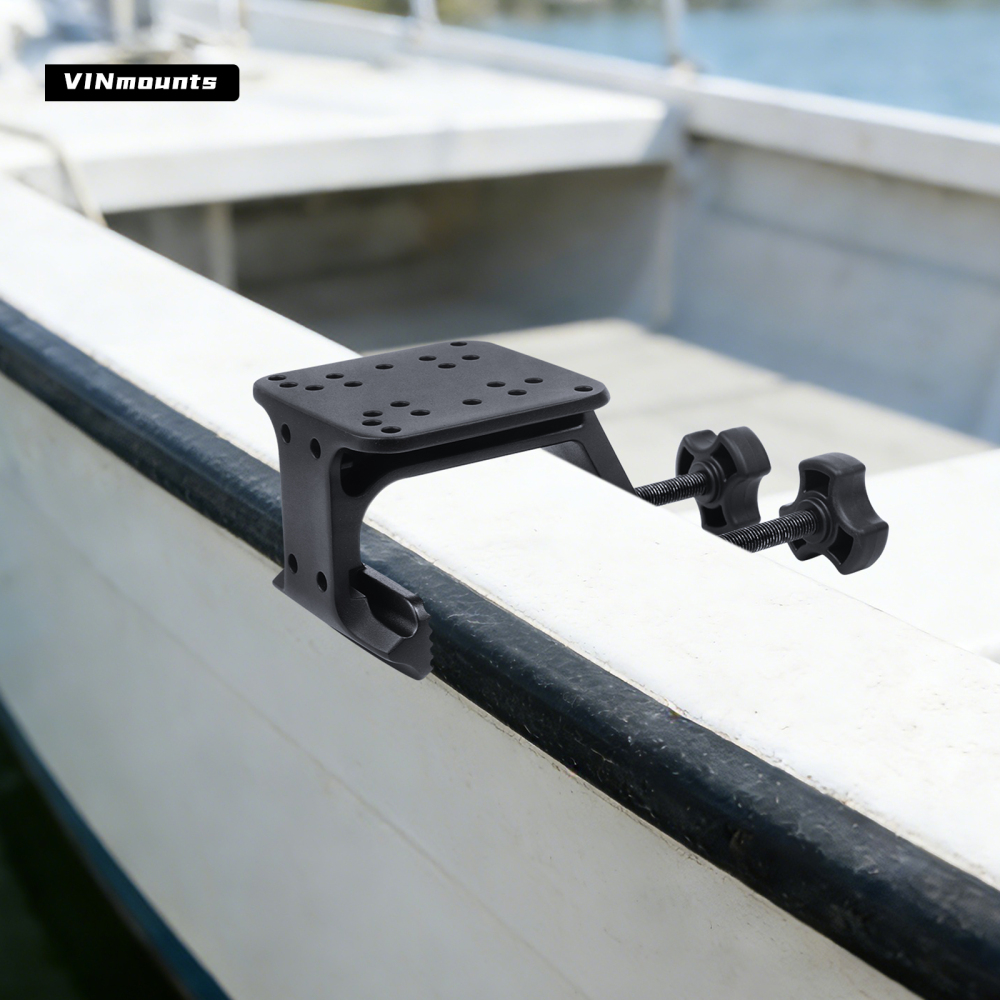 VINmounts VIN-U-02 Aluminum U-Clamp Fish Finder Mount Base, Multi-Position Mounting Holes Dual Screw Locking Boat Gunwale Clamp