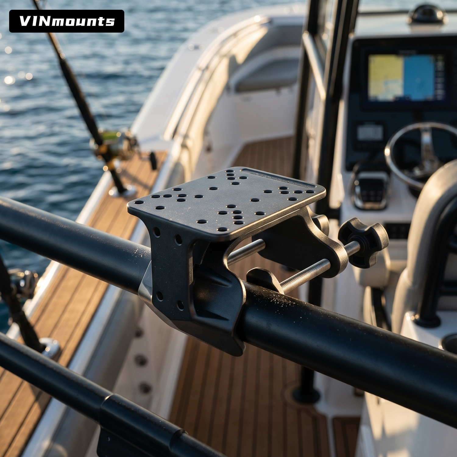 VINmounts Heavy Duty U-Clamp Mount Base for Tubes and Rails, No-Drill Adjustable Pipe Mount for Fish Finders, Tablet Holders, Monitors, Marine Electronics and Industrial Displays VIN-U-03