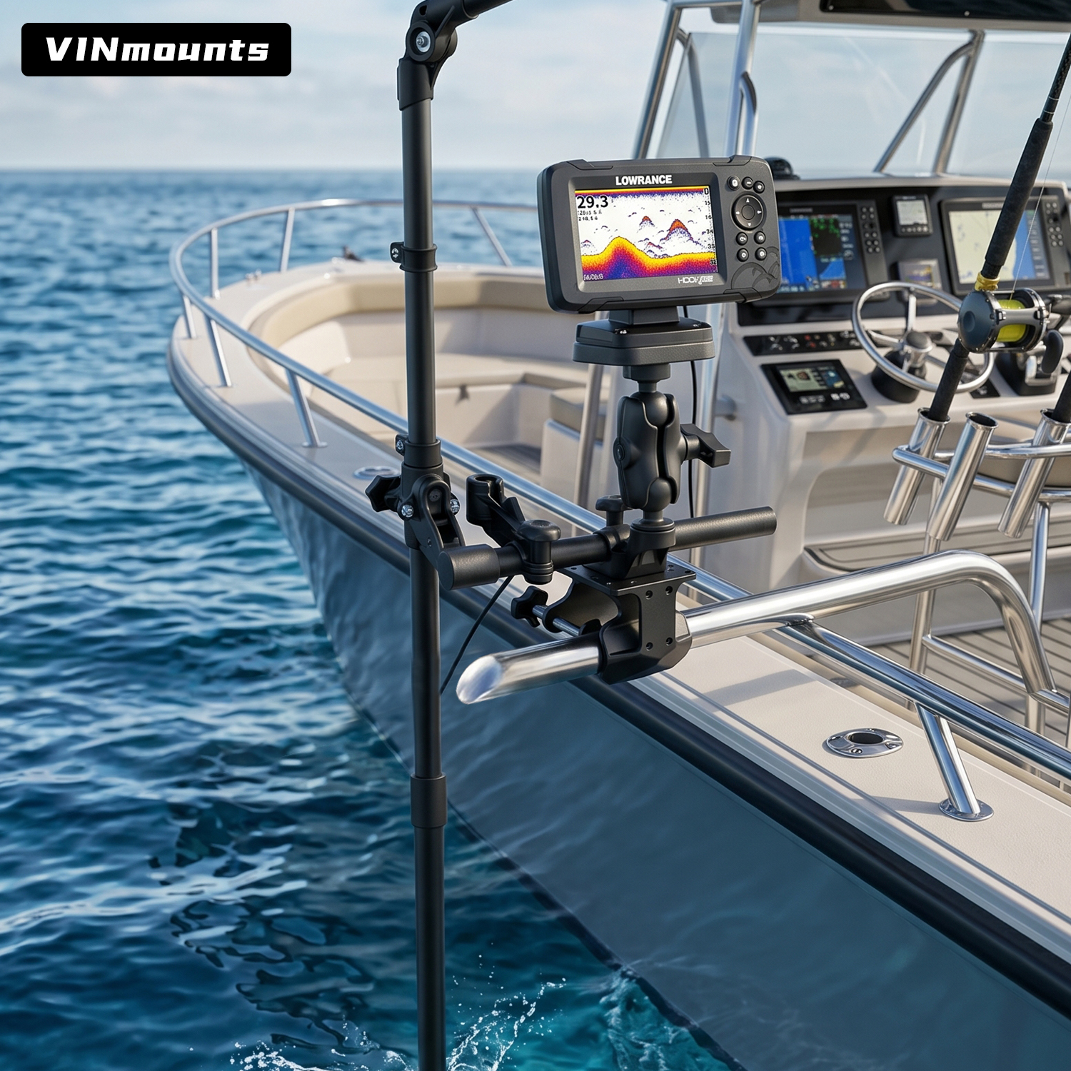 VINmounts Heavy Duty U-Clamp Mount Base for Tubes and Rails, No-Drill Adjustable Pipe Mount for Fish Finders, Tablet Holders, Monitors, Marine Electronics and Industrial Displays VIN-U-03