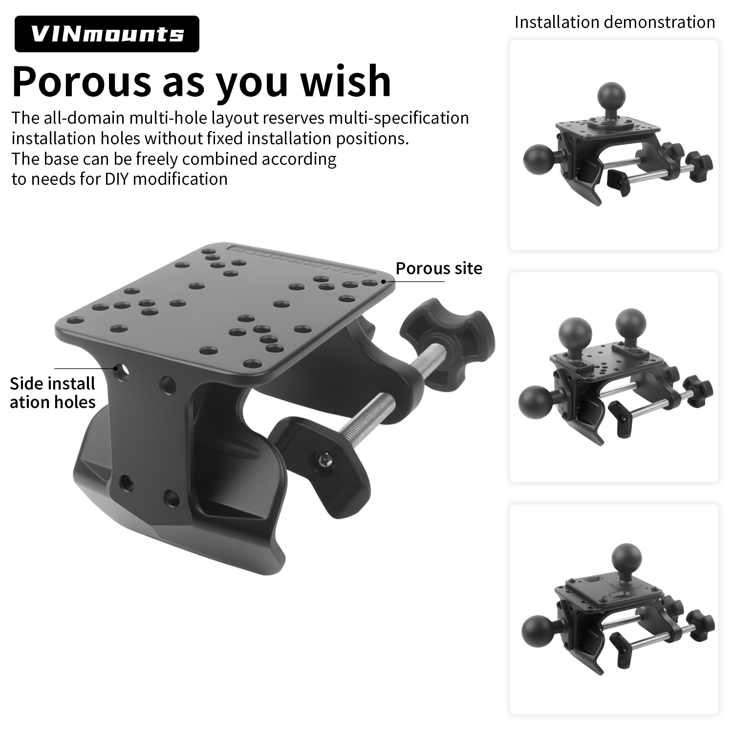 VINmounts Heavy Duty U-Clamp Mount Base for Tubes and Rails, No-Drill Adjustable Pipe Mount for Fish Finders, Tablet Holders, Monitors, Marine Electronics and Industrial Displays VIN-U-03