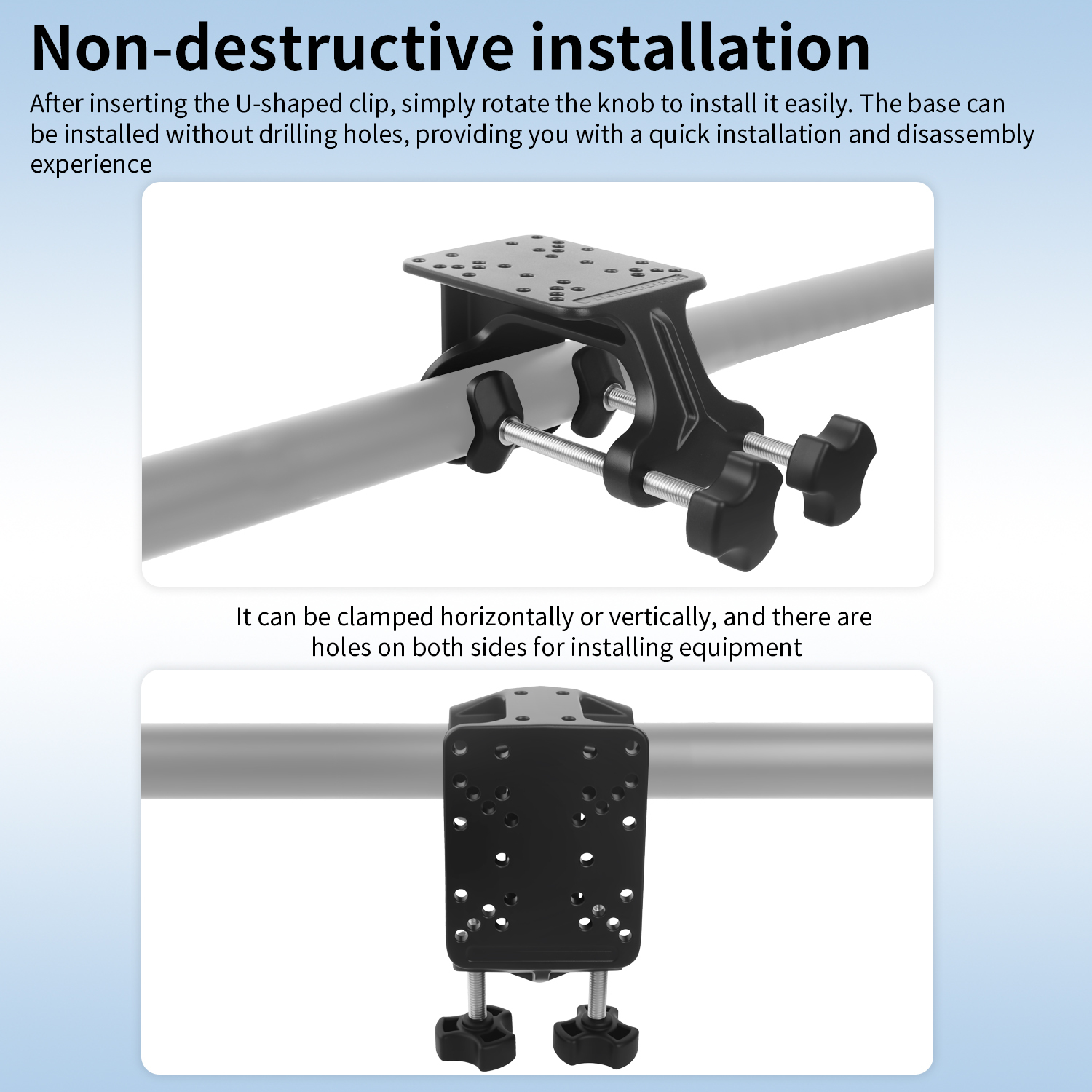 VINmounts Heavy Duty U-Clamp Mount Base for Tubes and Rails, No-Drill Adjustable Pipe Mount for Fish Finders, Tablet Holders, Monitors, Marine Electronics and Industrial Displays VIN-U-03