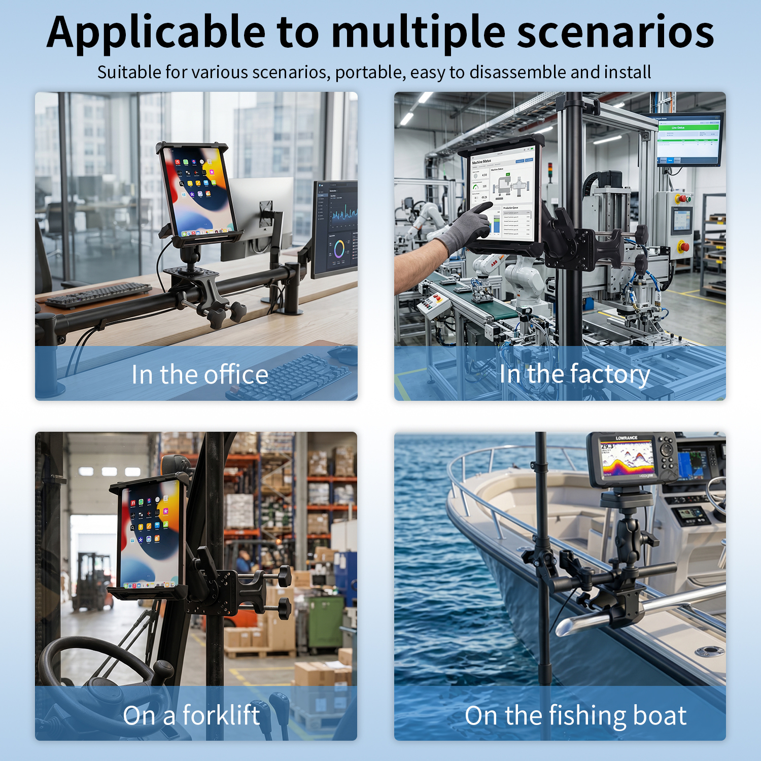 VINmounts Heavy Duty U-Clamp Mount Base for Tubes and Rails, No-Drill Adjustable Pipe Mount for Fish Finders, Tablet Holders, Monitors, Marine Electronics and Industrial Displays VIN-U-03