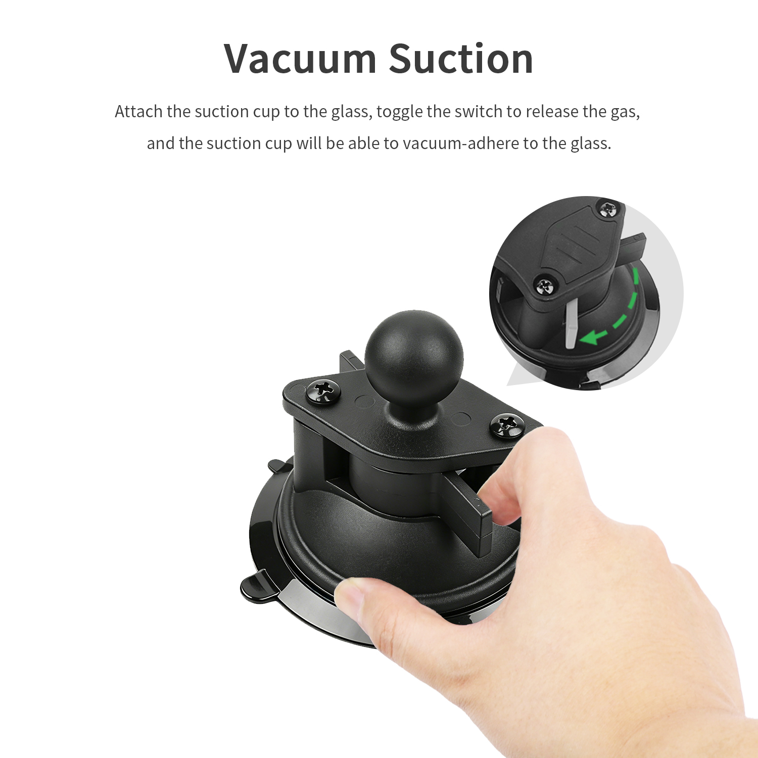VINmounts Heavy Duty Single Suction Cup Mount with 1" Ball, Reinforced Nylon Vacuum Suction Base for Car Phone Holders, Windshield, Glass and Smooth Surfaces, Strong Hold, VIN-XP-03-1L