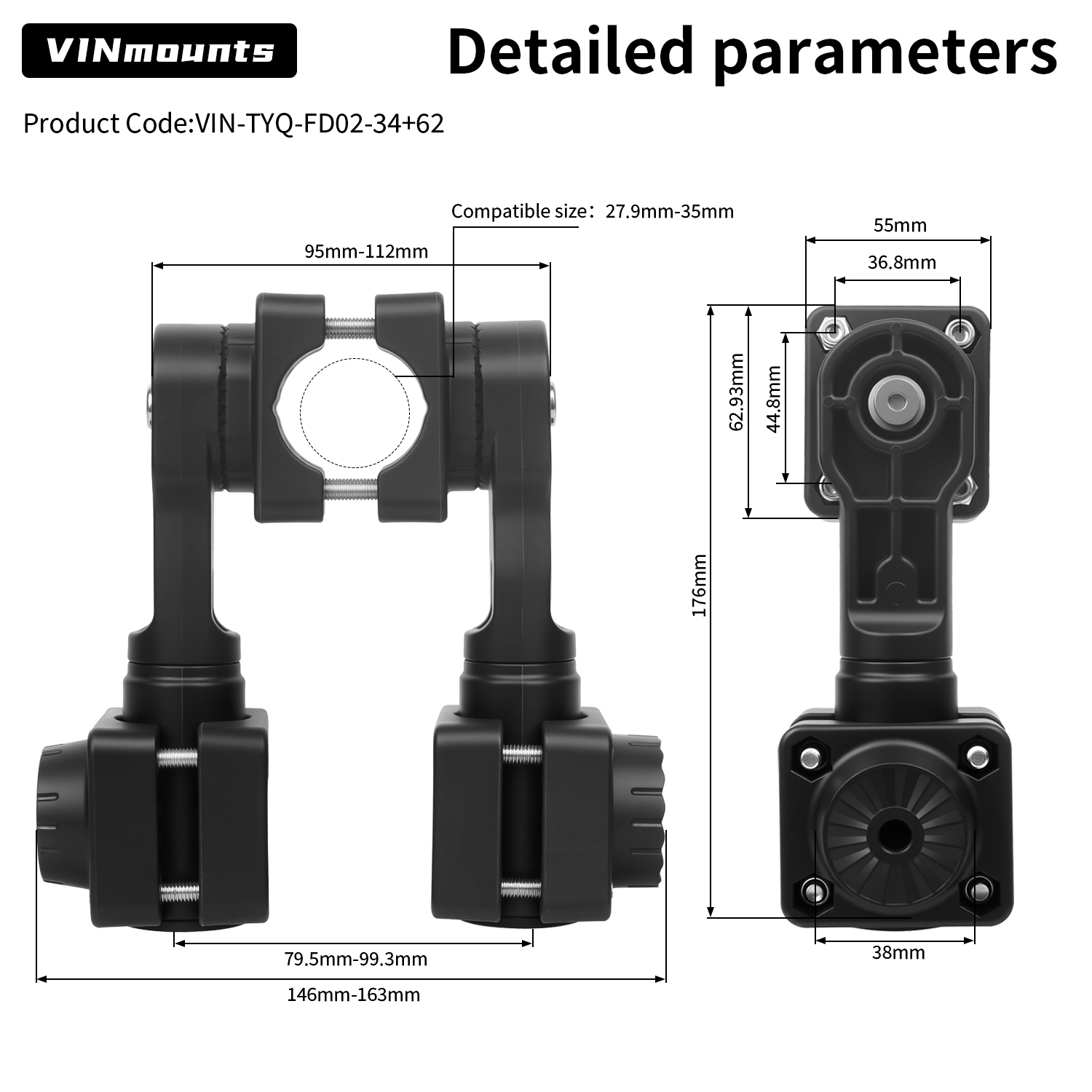 VINmounts Multi-Mode Live Sonar Mount for Garmin LiveScope LVS34 & LVS62, Reinforced Nylon Transducer Bracket VIN-TYQ-FD02-34+62