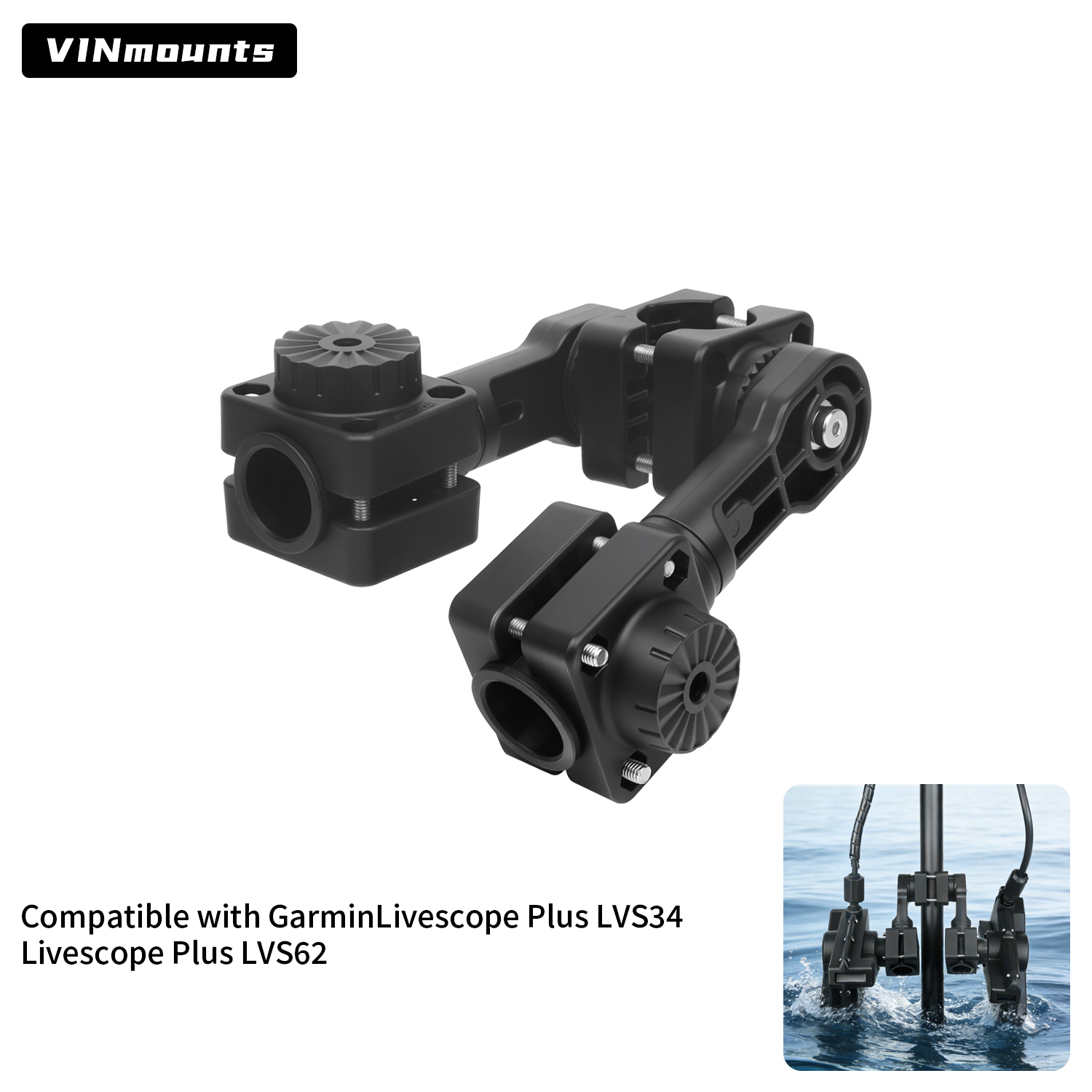 VINmounts Multi-Mode Live Sonar Mount for Garmin LiveScope LVS34 & LVS62, Reinforced Nylon Transducer Bracket VIN-TYQ-FD02-34+62