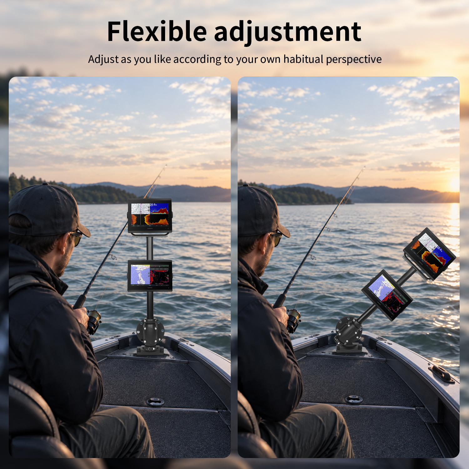 VINmounts Dual Boat Fish Finder Mount, Rotatable Display Pillar Bracket, Knockdown Design VIN-SZLZ500-XZ01