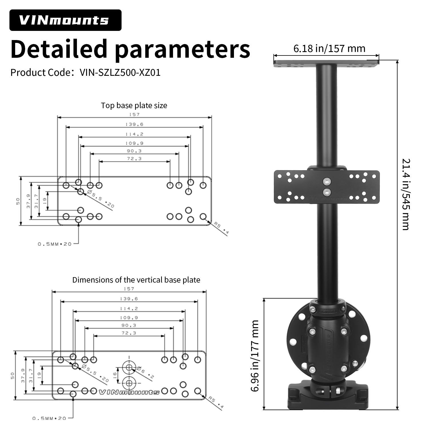 VINmounts Dual Boat Fish Finder Mount, Rotatable Display Pillar Bracket, Knockdown Design VIN-SZLZ500-XZ01