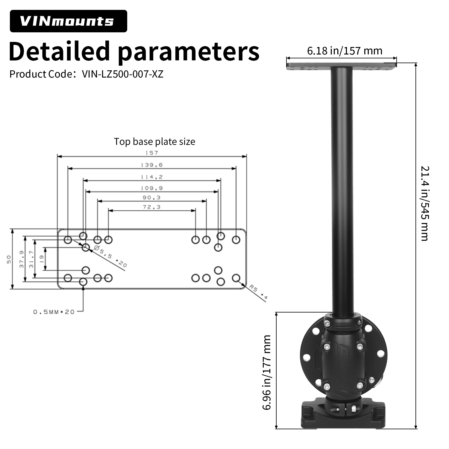 VINmounts Fish Finder Display Mount Rotatable Foldable Pillar Stand Bracket VIN-LZ500-007-XZ