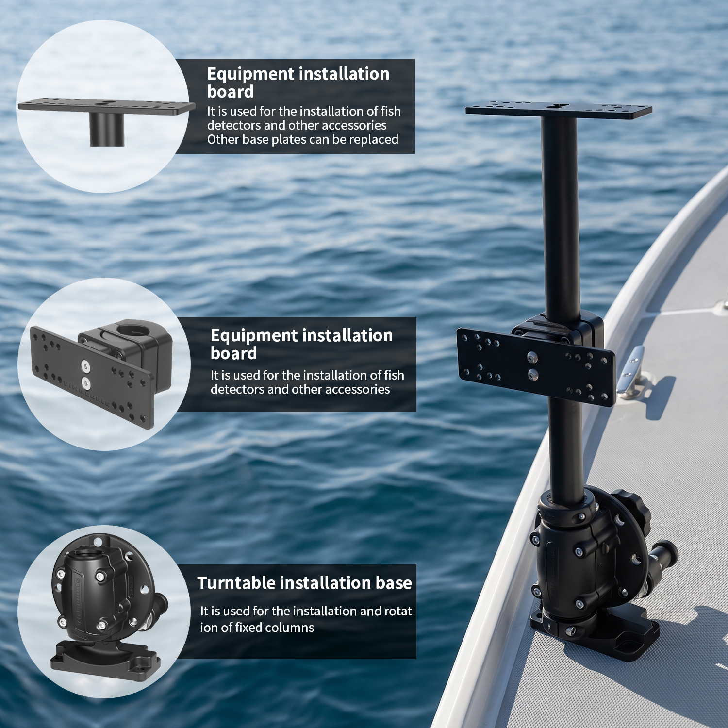 VINmounts Dual Boat Fish Finder Mount, Rotatable Display Pillar Bracket, Knockdown Design VIN-SZLZ500-XZ01