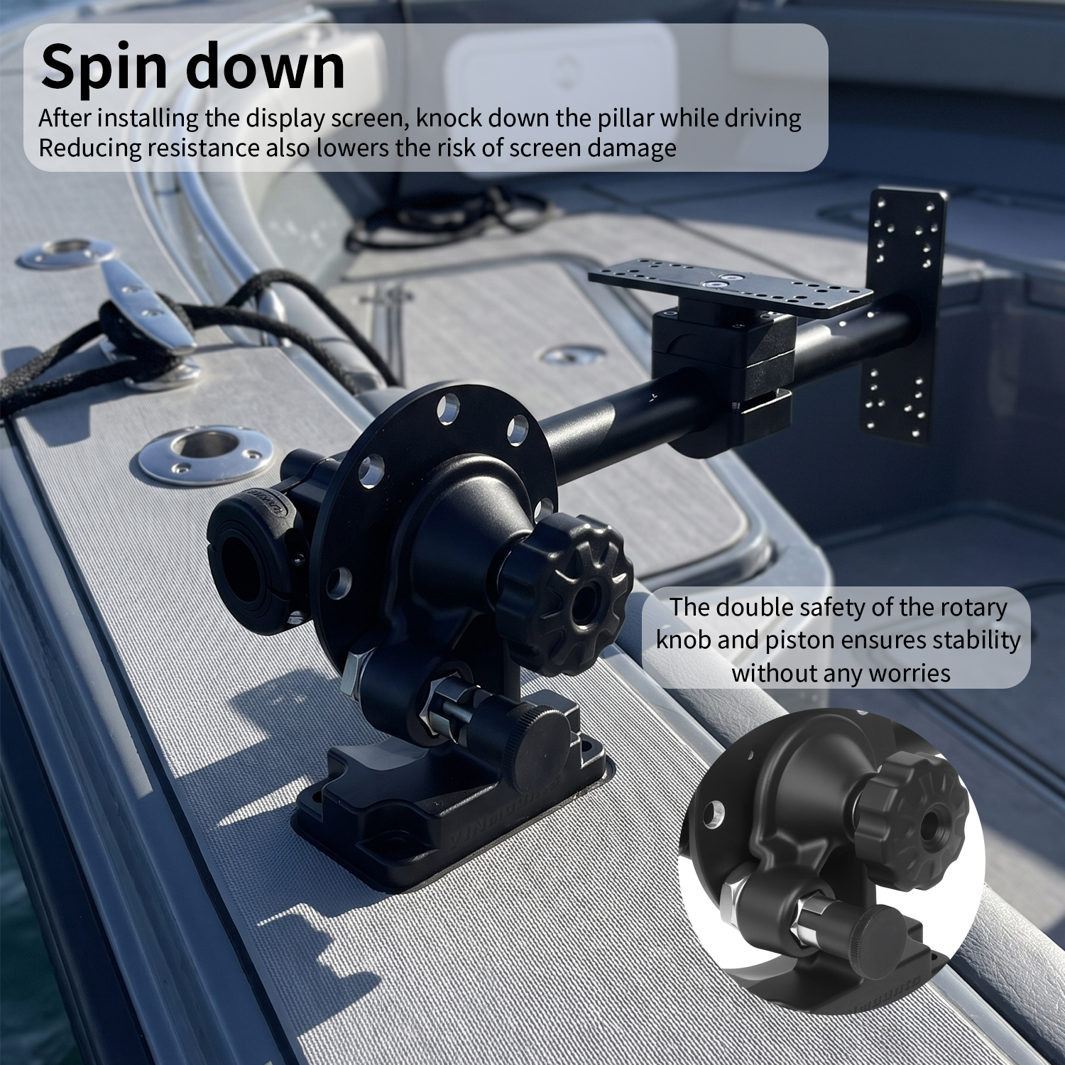 VINmounts Dual Boat Fish Finder Mount, Rotatable Display Pillar Bracket, Knockdown Design VIN-SZLZ500-XZ01